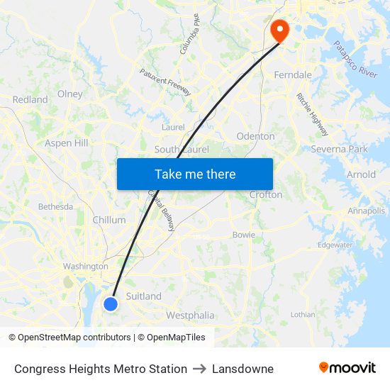 Congress Heights Metro Station to Lansdowne map