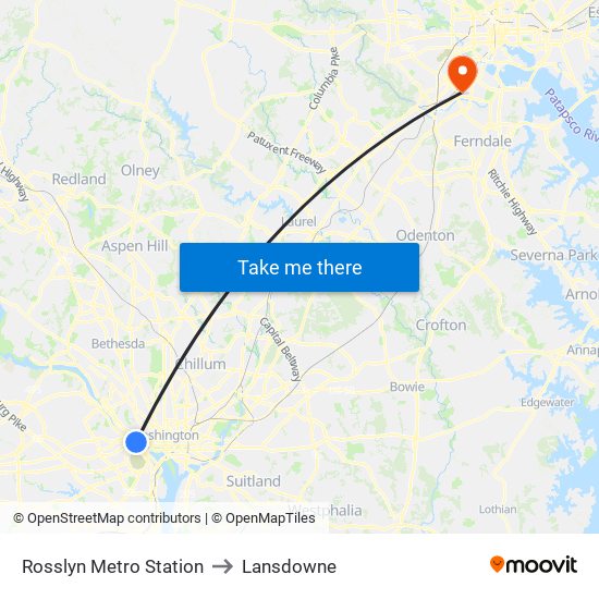 Rosslyn Metro Station to Lansdowne map