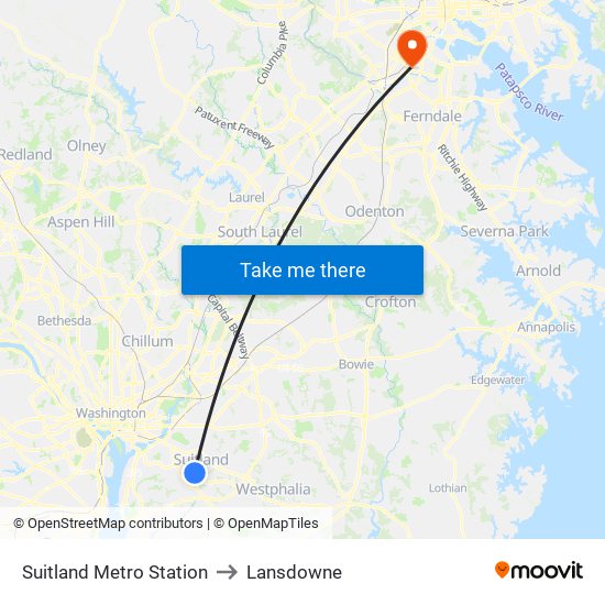 Suitland Metro Station to Lansdowne map