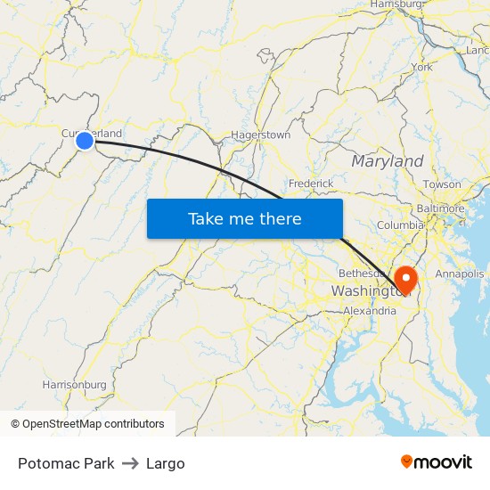 Potomac Park to Largo map