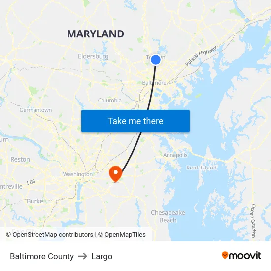 Baltimore County to Largo map