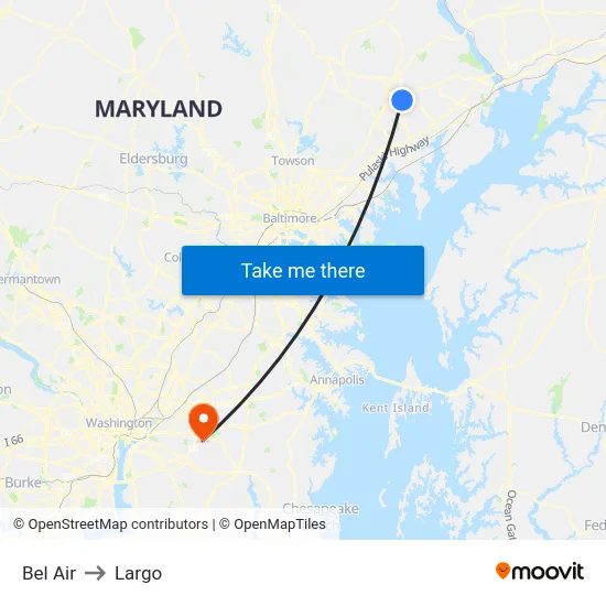 Bel Air to Largo map