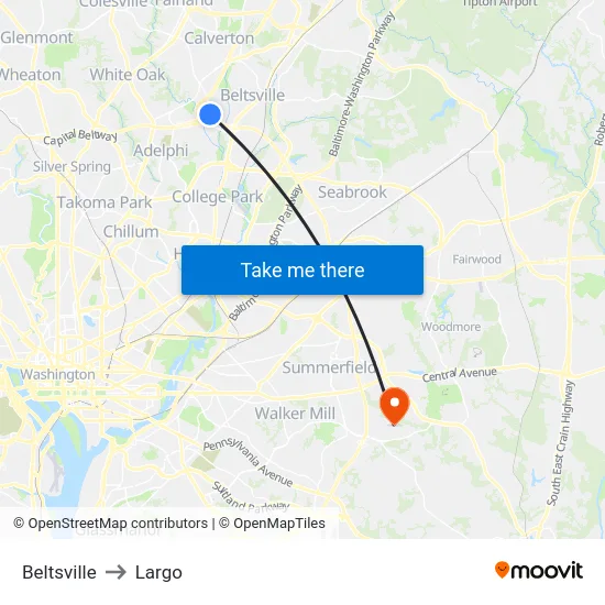 Beltsville to Largo map