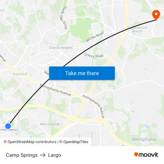 Camp Springs to Largo map