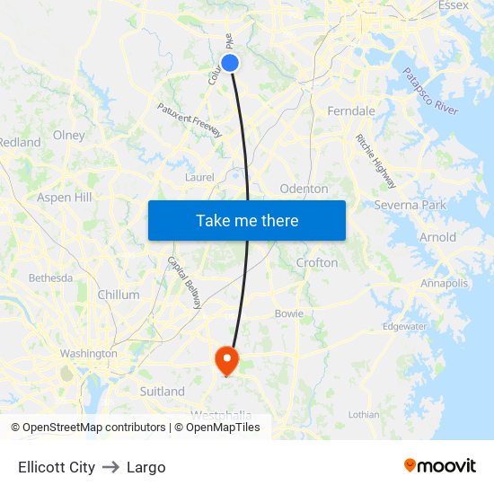 Ellicott City to Largo map