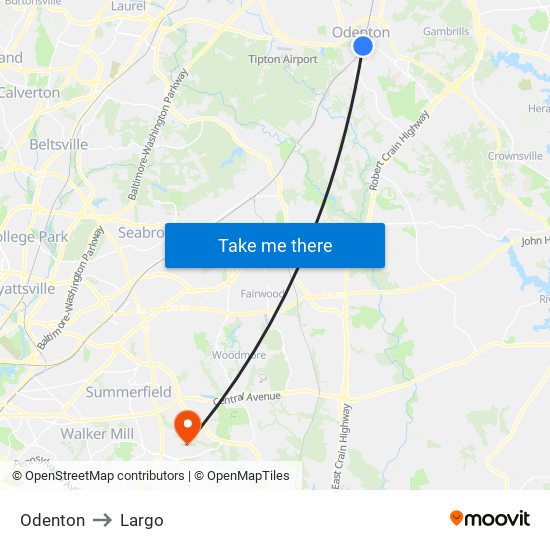 Odenton to Largo map