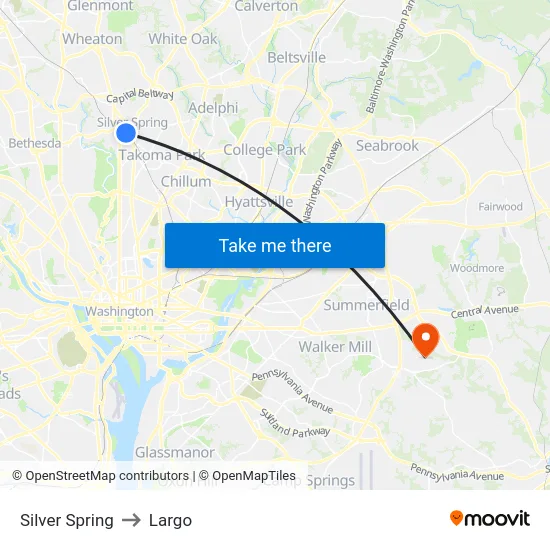 Silver Spring to Largo map