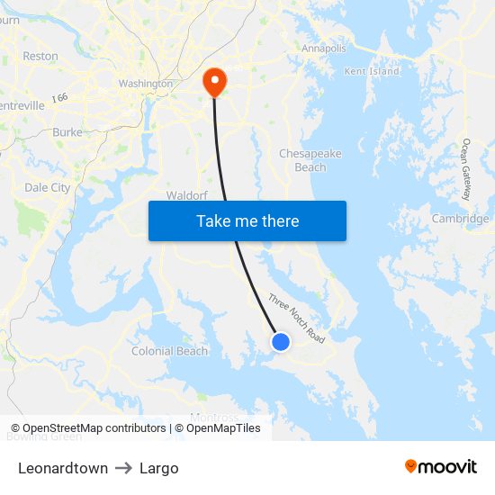 Leonardtown to Largo map