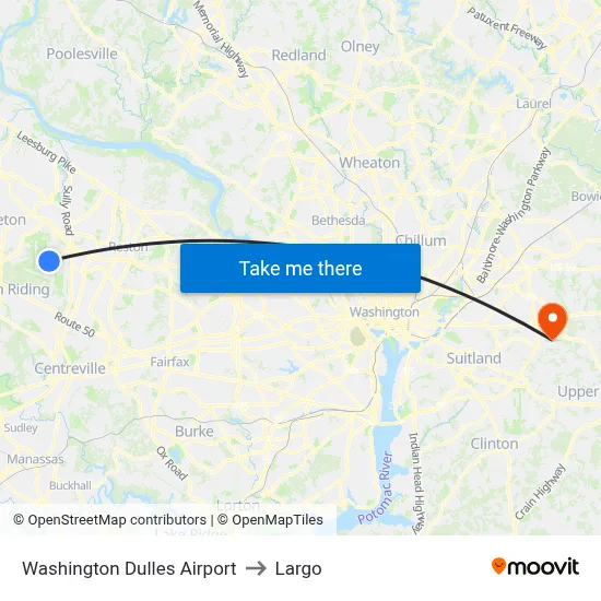 Washington Dulles Airport to Largo map