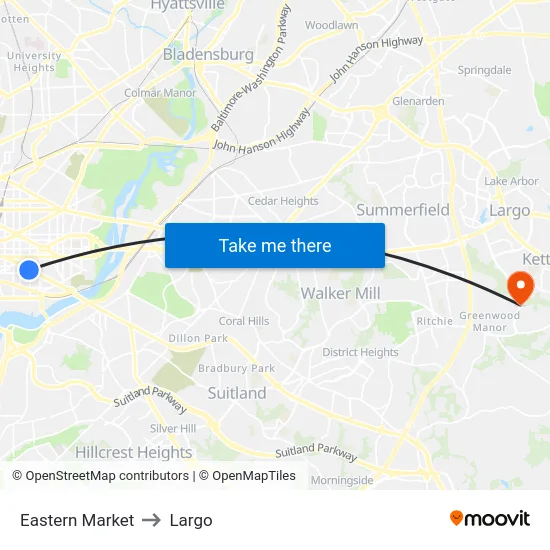 Eastern Market to Largo map