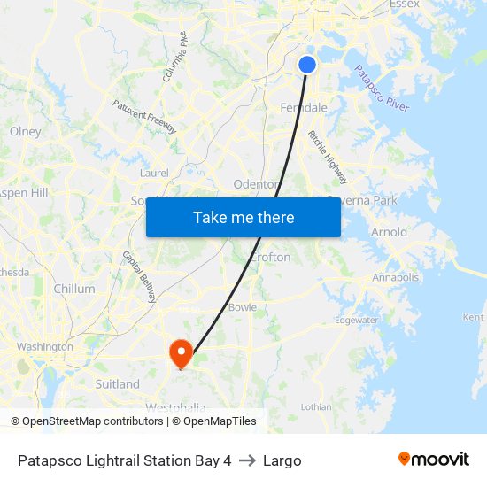 Patapsco Lightrail Station Bay 4 to Largo map