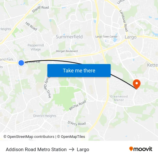 Addison Road Metro Station to Largo map