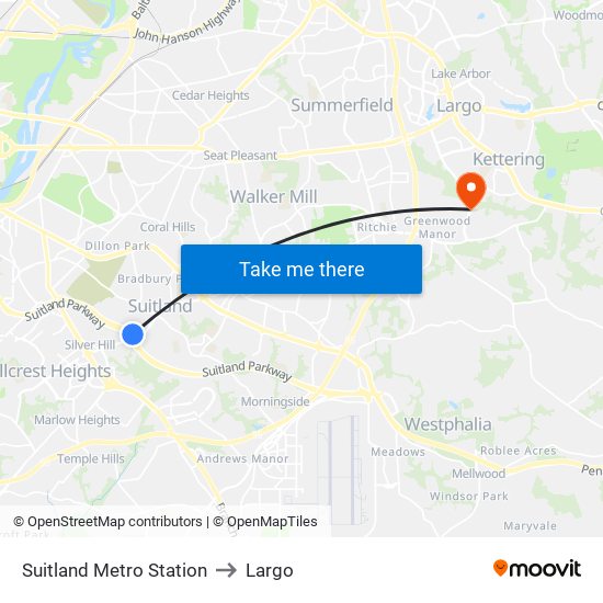 Suitland Metro Station to Largo map