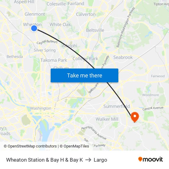 Wheaton Station  & Bay H & Bay K to Largo map