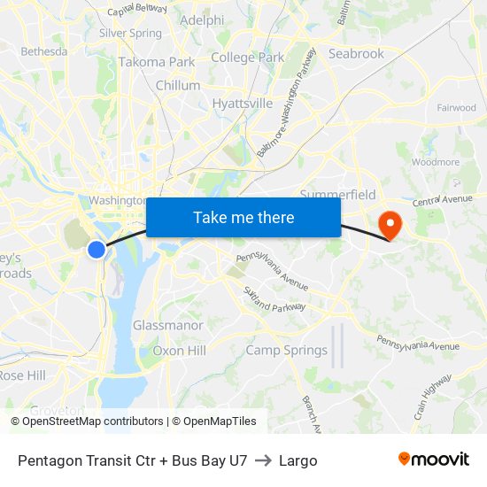 Pentagon Transit Ctr + Bus Bay U7 to Largo map