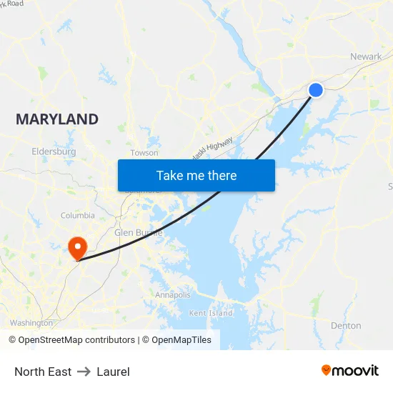North East to Laurel map