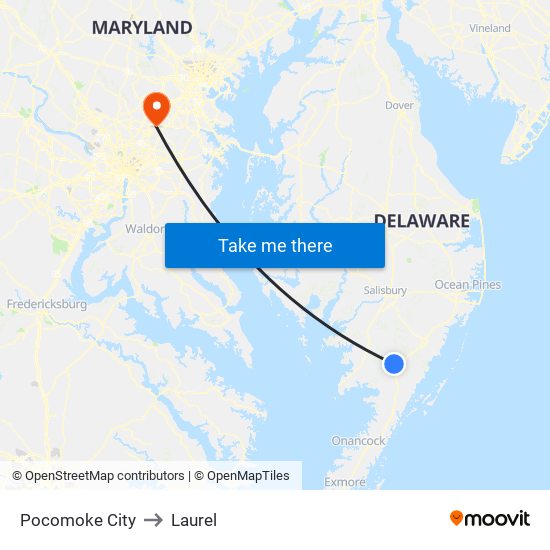 Pocomoke City to Laurel map