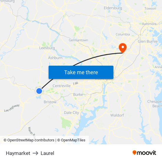 Haymarket to Laurel map