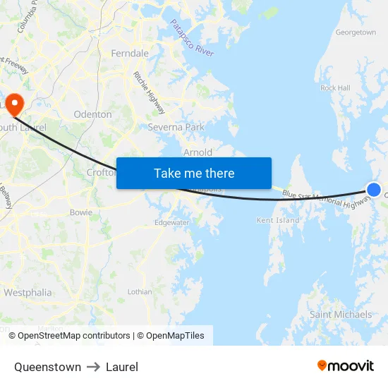 Queenstown to Laurel map
