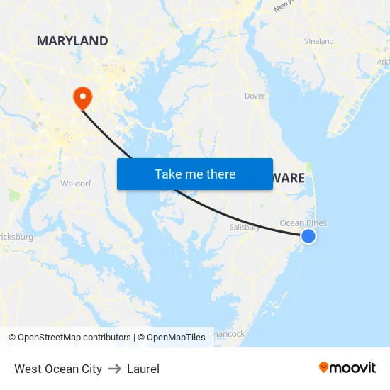 West Ocean City to Laurel map