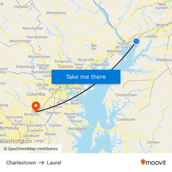 Charlestown to Laurel map