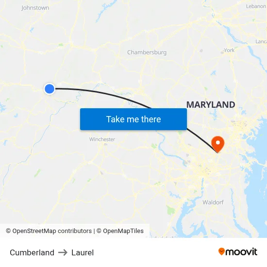 Cumberland to Laurel map