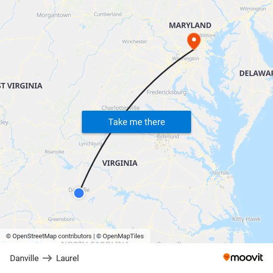 Danville to Laurel map