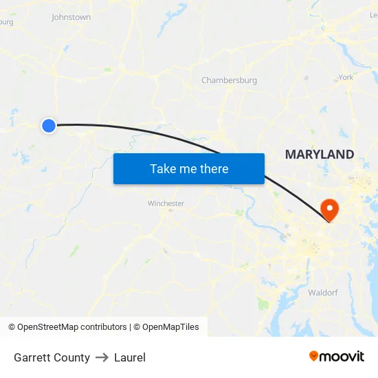 Garrett County to Laurel map