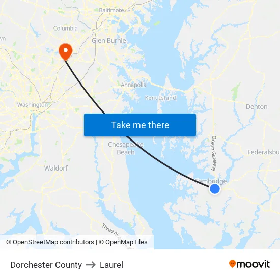 Dorchester County to Laurel map