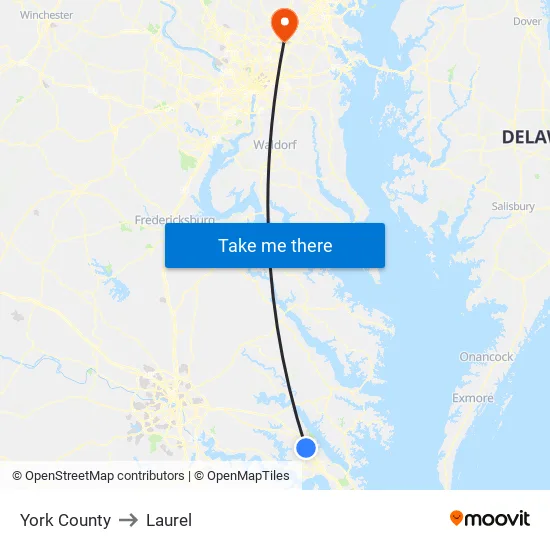York County to Laurel map