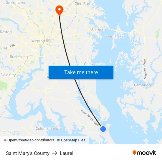 Saint Mary's County to Laurel map