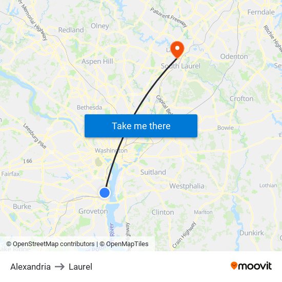 Alexandria to Laurel map