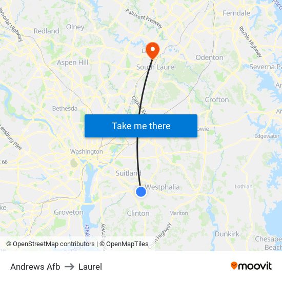 Andrews Afb to Laurel map