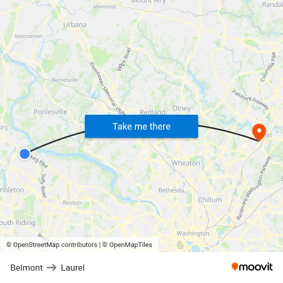 Belmont to Laurel map