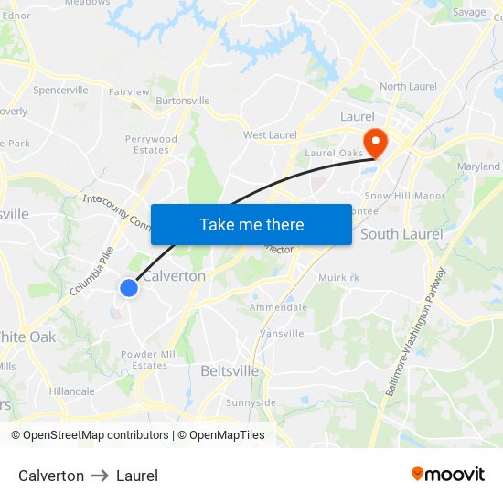 Calverton to Laurel map