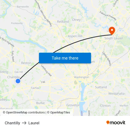 Chantilly to Laurel map