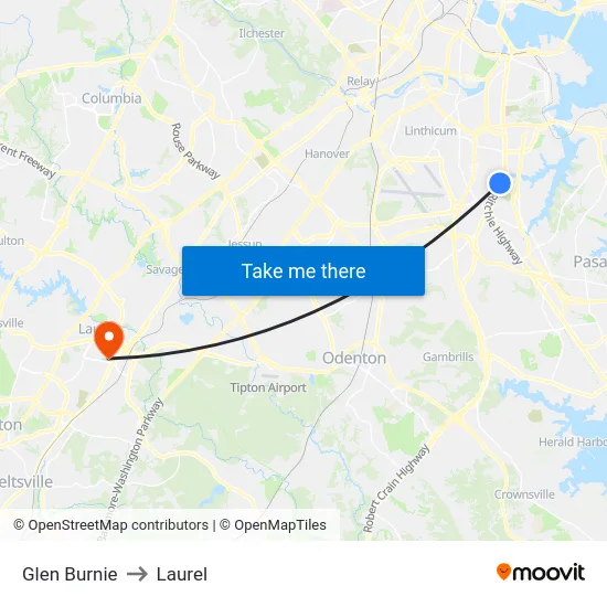 Glen Burnie to Laurel map