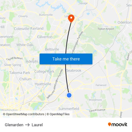 Glenarden to Laurel map