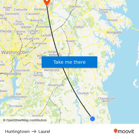 Huntingtown to Laurel map