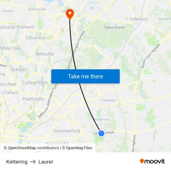 Kettering to Laurel map