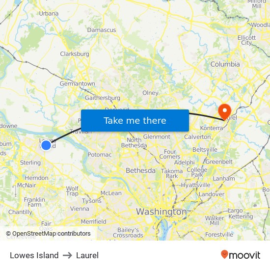 Lowes Island to Laurel map