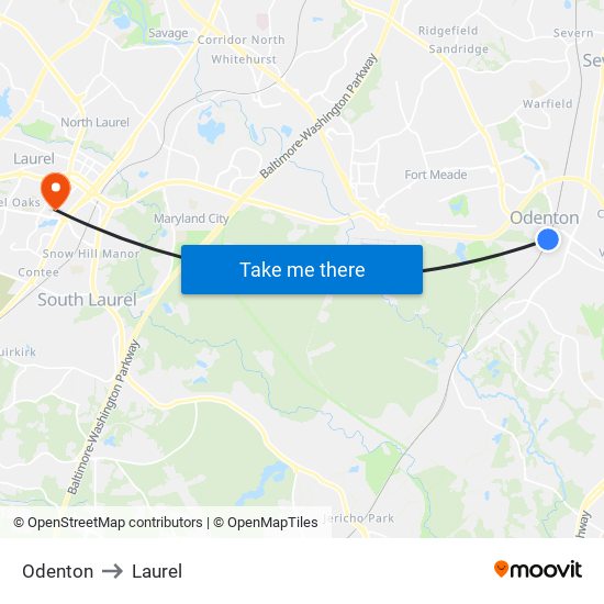 Odenton to Laurel map