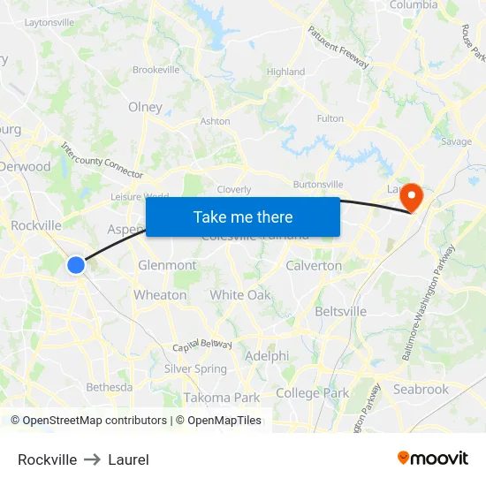 Rockville to Laurel map