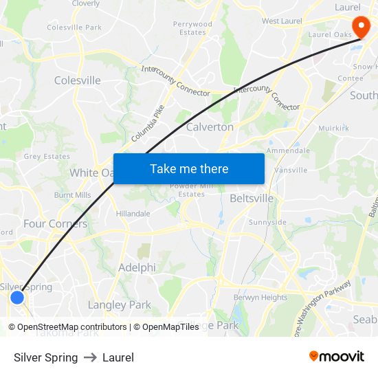 Silver Spring to Laurel map