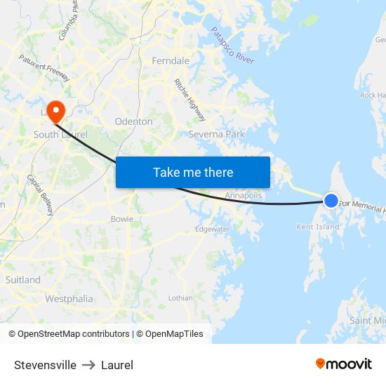 Stevensville to Laurel map