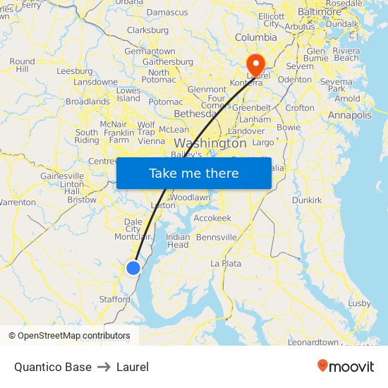 Quantico Base to Laurel map