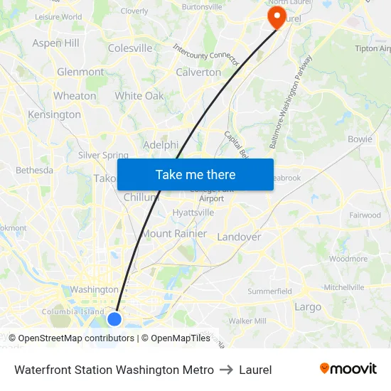 Waterfront Station Washington Metro to Laurel map