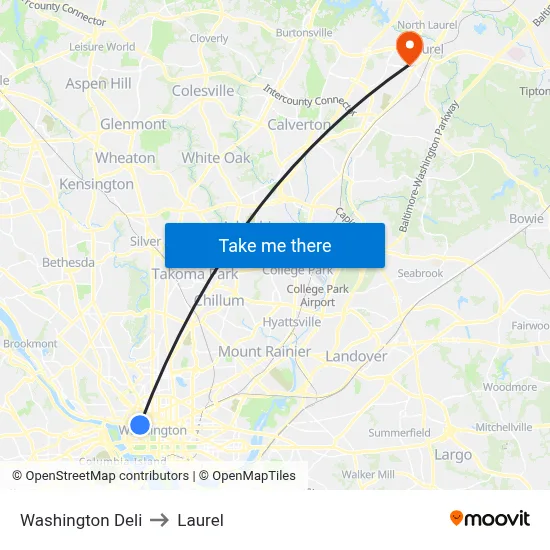 Washington Deli to Laurel map