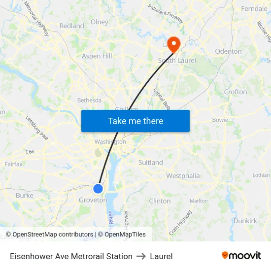 Eisenhower Ave Metrorail Station to Laurel map