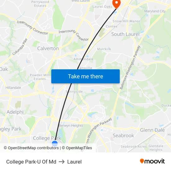 College Park-U Of Md to Laurel map
